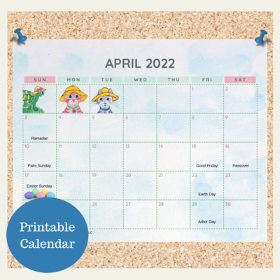 Oli Kids Co April 2022 Printable Calendar, Downloadable Calendar, Cat Calendar, Happy Easter Calendar, Instant Download, Print at Home