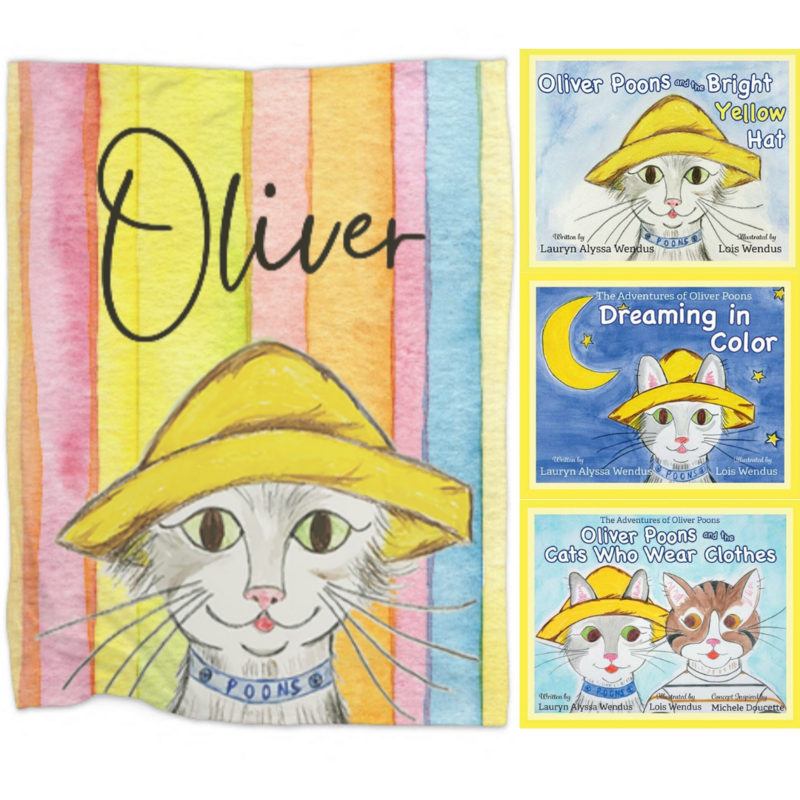 Book and Blanket Gift Set - Oliver Poons Children's Character Blanket Plus a Hardcover Book of Your Choice, Signed By the Author