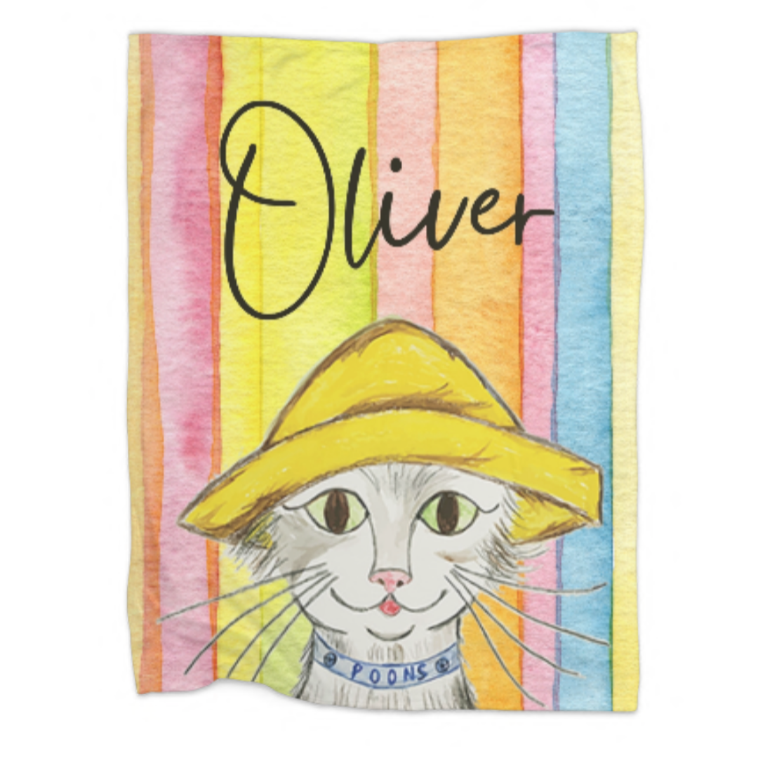 Oliver Poons Character Blanket - 30 x 40 Cat Print Fleece Blanket - Comfort Blanket - Cat Toddler Blanket - Kids Cat Blanket