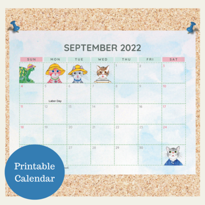 Oli Kids Co September 2022 Printable Calendar, Downloadable Calendar, Cat Calendar, Instant Download, Print at Home