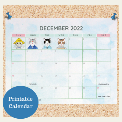 Oli Kids Co December 2022 Printable Calendar, Downloadable Calendar, Cat Calendar, Instant Download, Print at Home