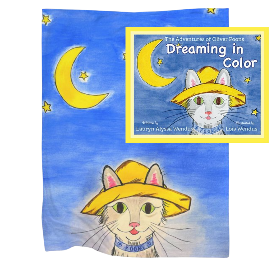 Bedtime Bundle Book and Blanket Gift Set - Oliver Poons Children's Character Blanket Plus Dreaming in Color Hardcover Book, Signed By the Author