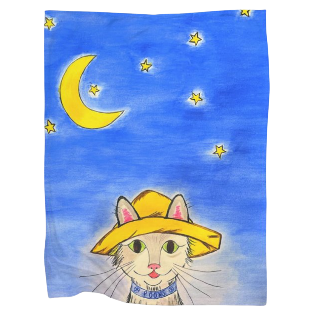 Oliver Poons Bedtime Character Blanket - 30 x 40 Moon & Stars Fleece Blanket - Comfort Blanket - Cat Toddler Blanket - Kids Bedtime Blanket