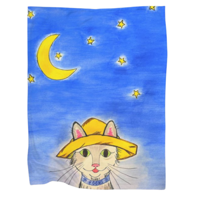 Oliver Poons Bedtime Character Blanket - 30 x 40 Moon & Stars Fleece Blanket - Comfort Blanket - Cat Toddler Blanket - Kids Bedtime Blanket