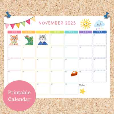 Oli Kids Co November 2023 Printable Calendar, Downloadable Calendar, Cat Calendar, Instant Download, Print at Home