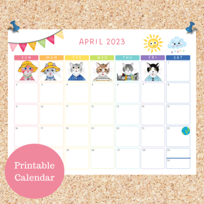 Oli Kids Co April 2023 Printable Calendar, Downloadable Calendar, Cat Calendar, Happy Easter Calendar, Instant Download, Print at Home