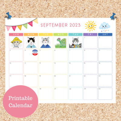 Oli Kids Co September 2023 Printable Calendar, Downloadable Calendar, Cat Calendar, Instant Download, Print at Home
