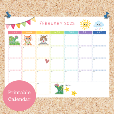 Oli Kids Co February 2023 Printable Calendar, Downloadable Calendar, Cat Calendar, Instant Download, Print at Home