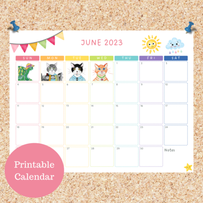Oli Kids Co June 2023 Printable Calendar, Downloadable Calendar, Cat Calendar, Instant Download, Print at Home