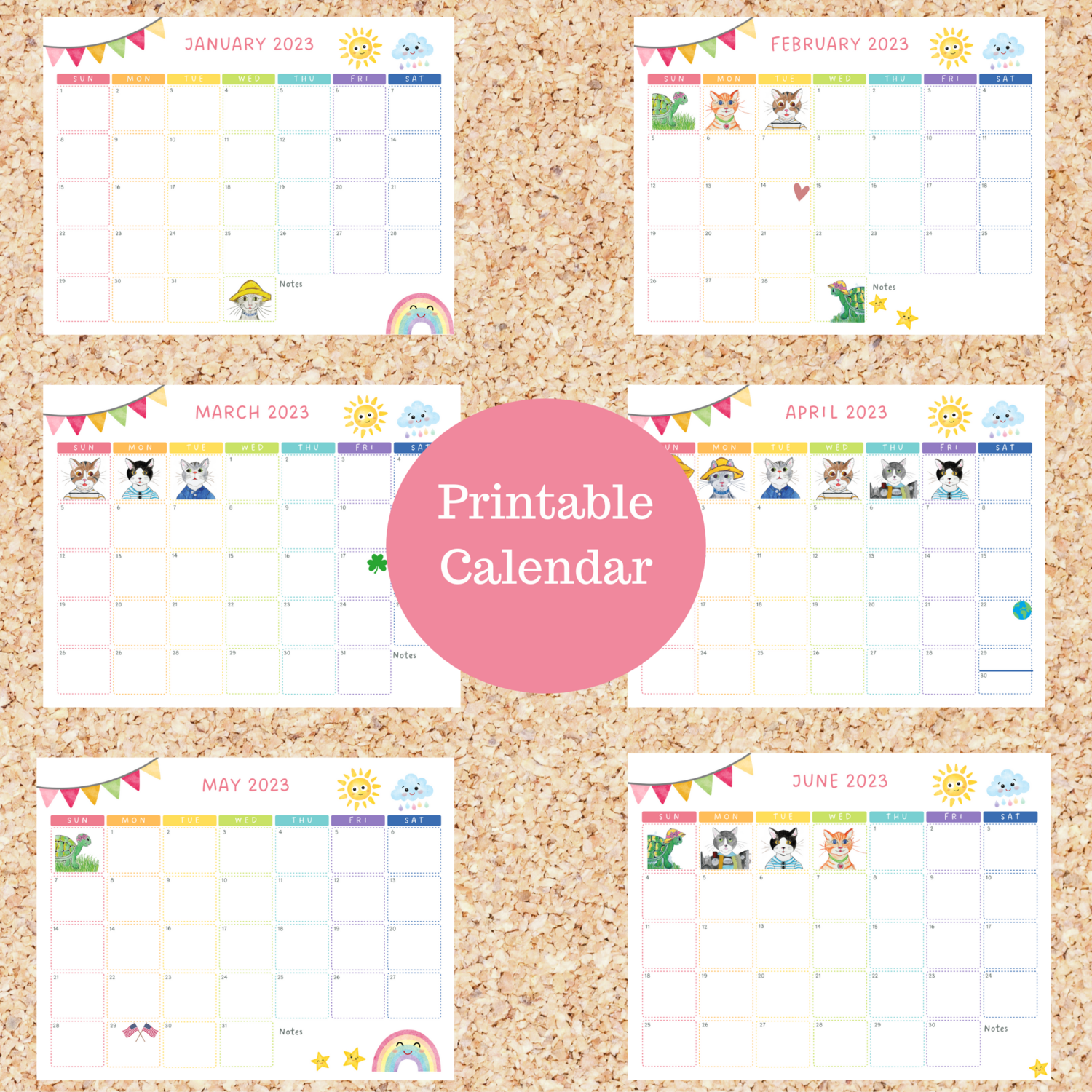 Oli Kids Co 2023 Printable Calendar, Downloadable Calendar, Cat Calendar, Instant Download, Print at Home