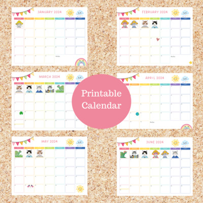 Oli Kids Co 2024 Printable Calendar, Downloadable Calendar, Cat Calendar, Instant Download, Print at Home