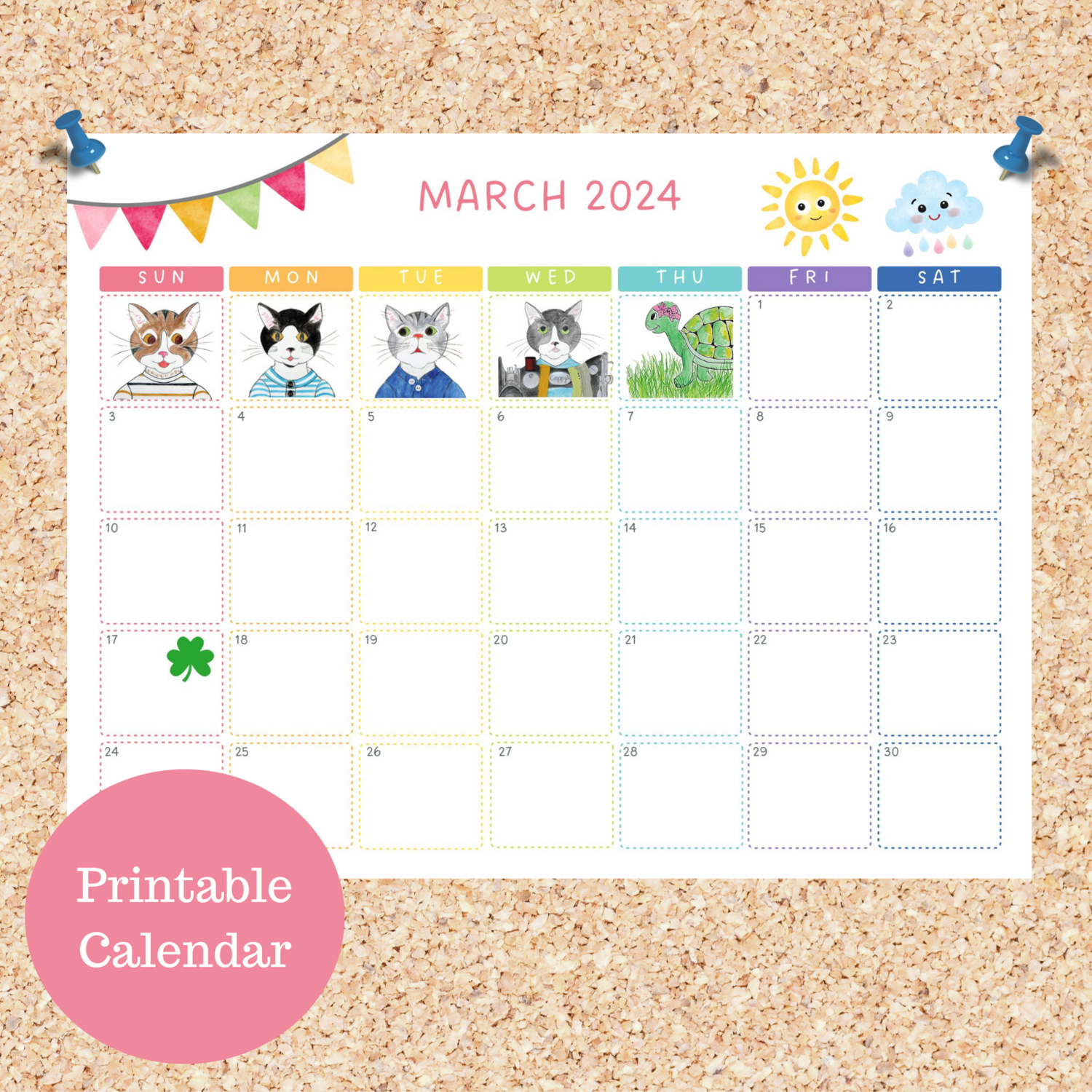 Oli Kids Co March 2024 Printable Calendar, Downloadable Calendar, Cat Calendar, Instant Download, Print at Home