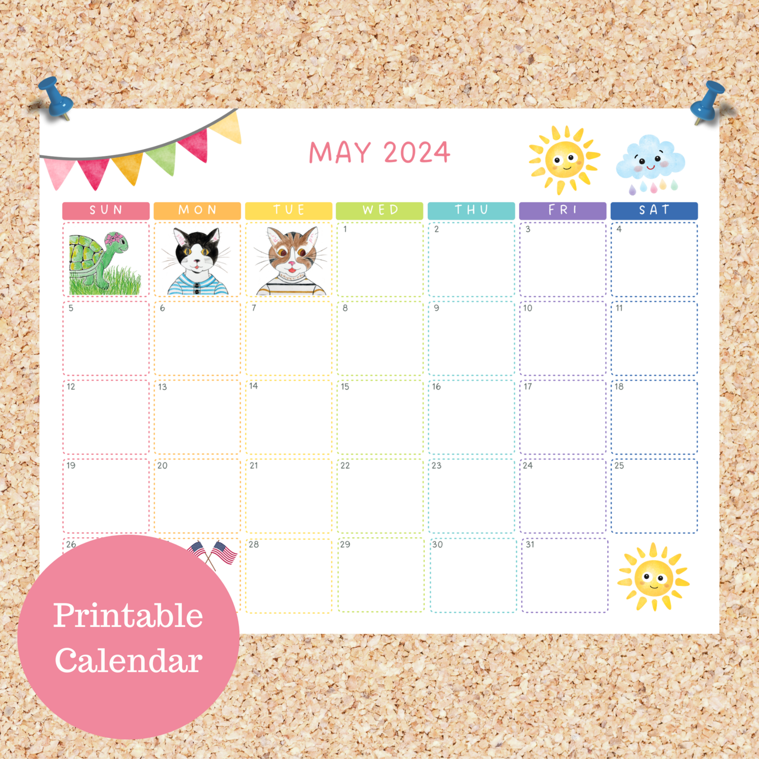 Oli Kids Co May 2024 Printable Calendar, Downloadable Calendar, Cat Calendar, Instant Download, Print at Home