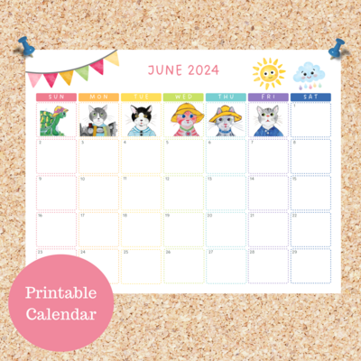 Oli Kids Co June 2024 Printable Calendar, Downloadable Calendar, Cat Calendar, Instant Download, Print at Home
