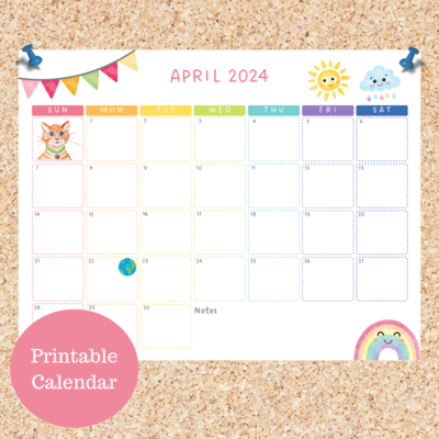 Oli Kids Co April 2024 Printable Calendar, Downloadable Calendar, Cat Calendar, Instant Download, Print at Home