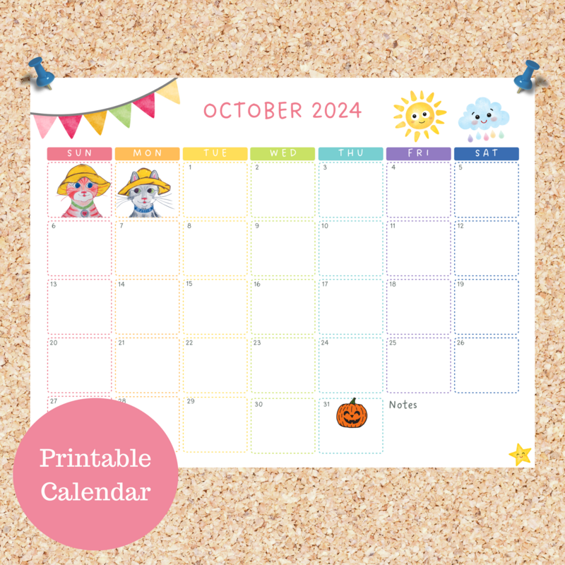 Oli Kids October 2024 Printable Calendar, Downloadable Calendar, Cat Calendar oli-kids-october-2024-printable-calendar-downloadable-calendar-cat-calendar