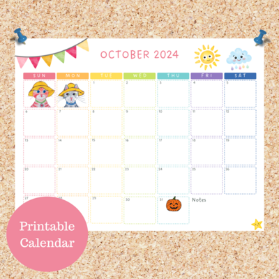 Oli Kids Co October 2024 Printable Calendar, Downloadable Calendar, Cat Calendar, Instant Download, Print at Home