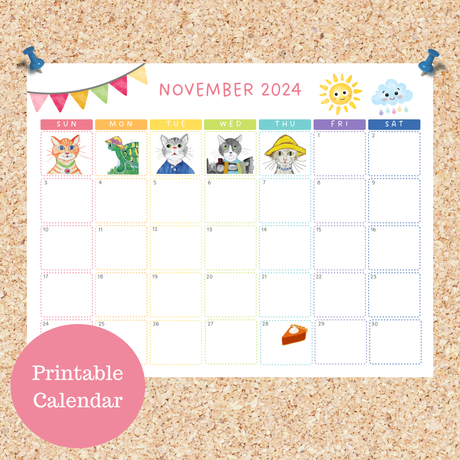 Oli Kids Co November 2024 Printable Calendar, Downloadable Calendar, Cat Calendar, Instant Download, Print at Home