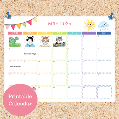 Oli Kids Co May 2025 Printable Calendar, Downloadable Calendar, Cat Calendar, Instant Download, Print at Home