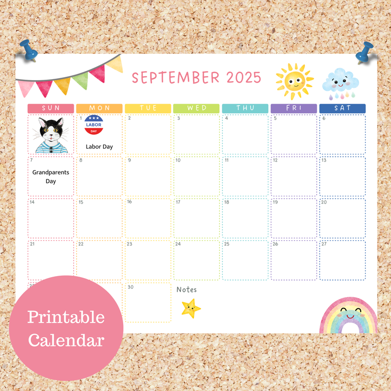 Oli Kids Co September 2025 Printable Calendar, Downloadable Calendar, Cat Calendar, Instant Download, Print at Home