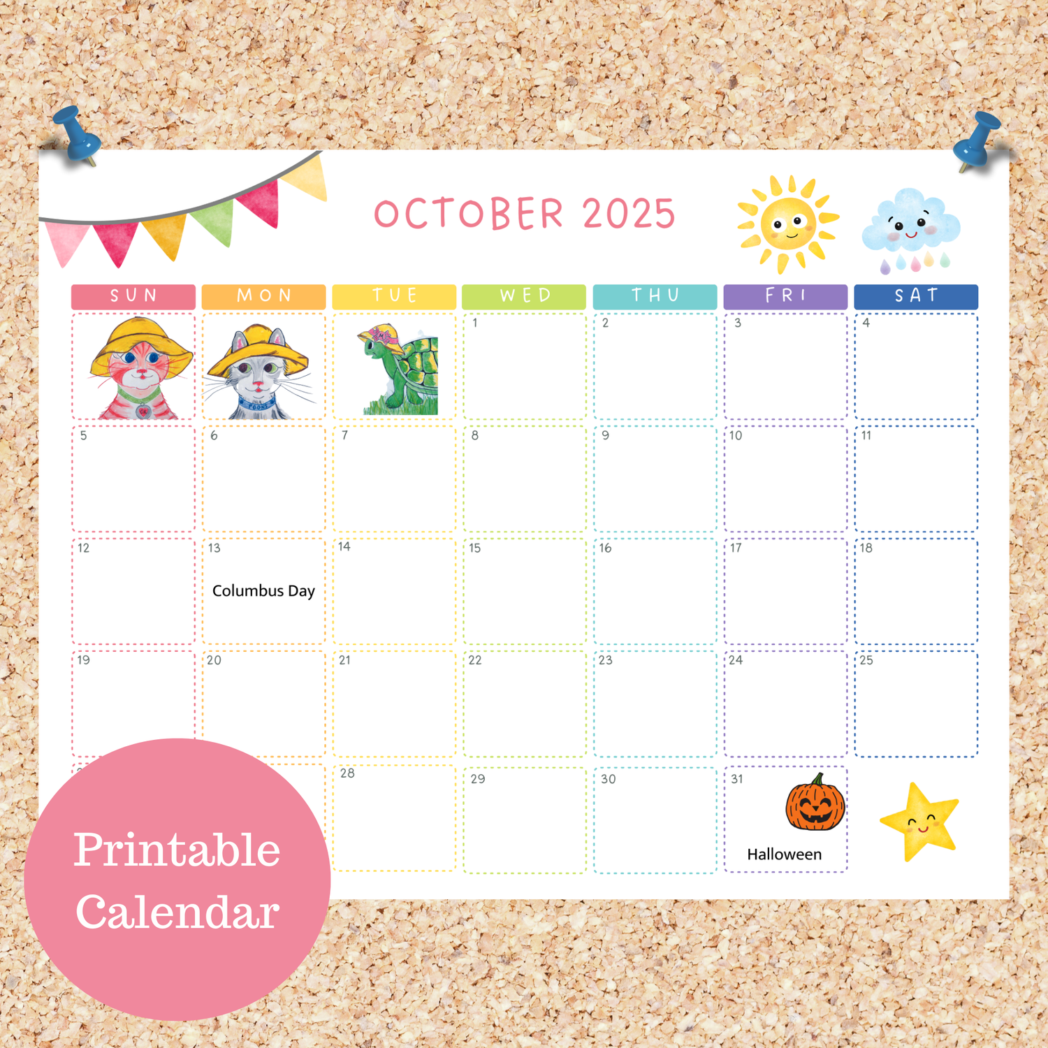 Oli Kids Co October 2025 Printable Calendar, Downloadable Calendar, Cat Calendar, Instant Download, Print at Home