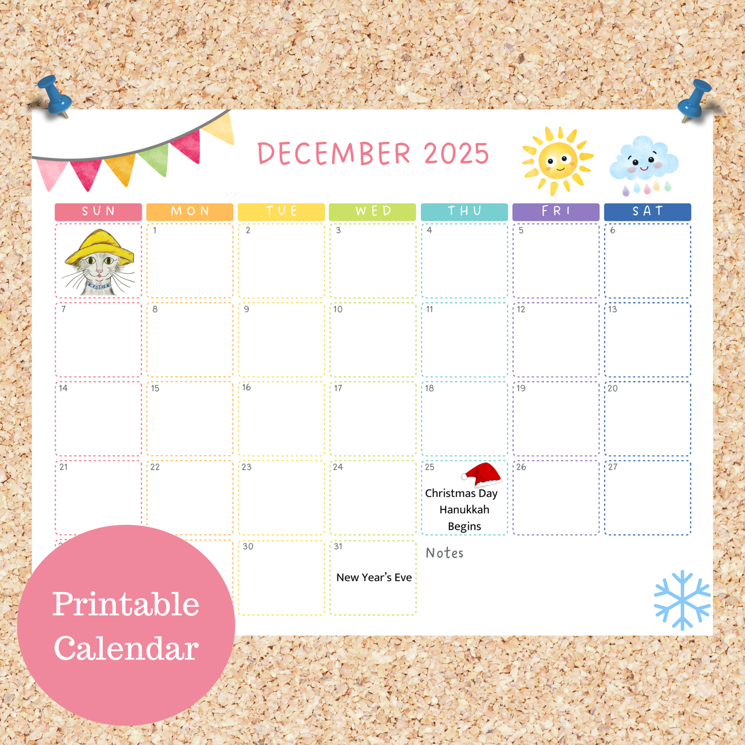 Oli Kids Co December 2025 Printable Calendar, Downloadable Calendar, Cat Calendar, Instant Download, Print at Home