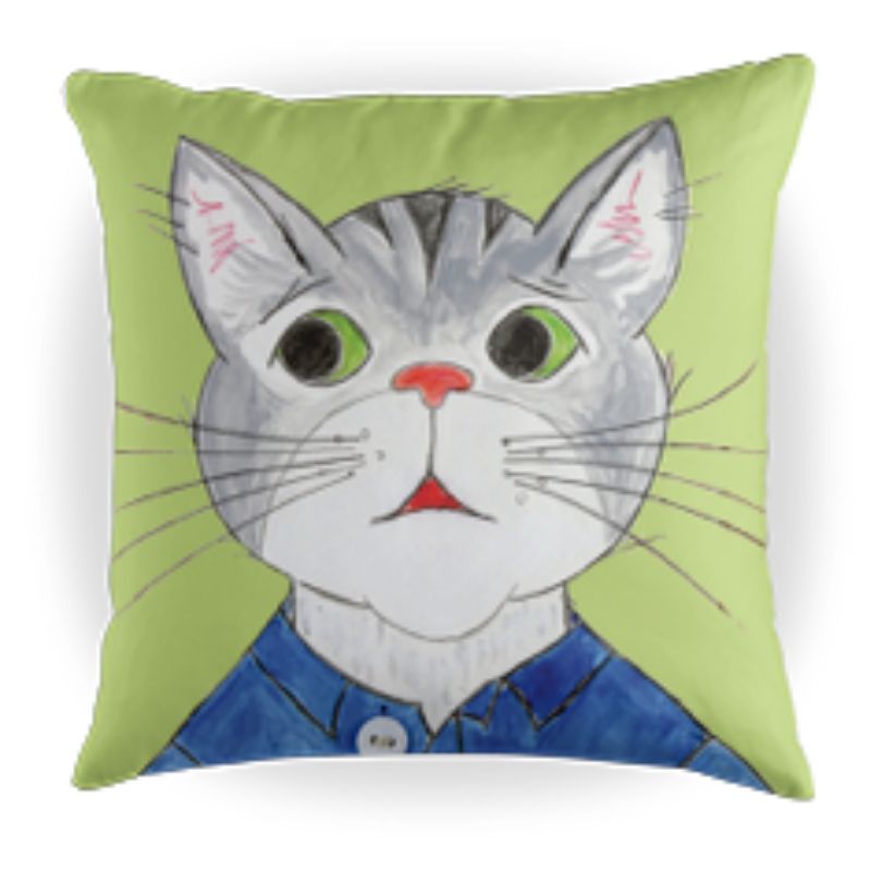 Toby the Cat - Kids Cat Pillow - Green Background - 16 x 16 Children's Decorative Pillows - Kids Throw Pillows