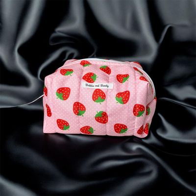 Medium handmade strawberry boxy makeup bag