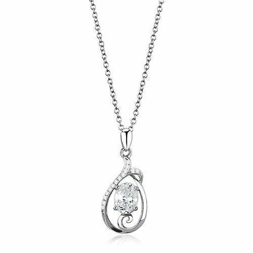 JEWELlux® Sterling Silver Chain Pendant Rhodium Women AAA Grade CZ Clear