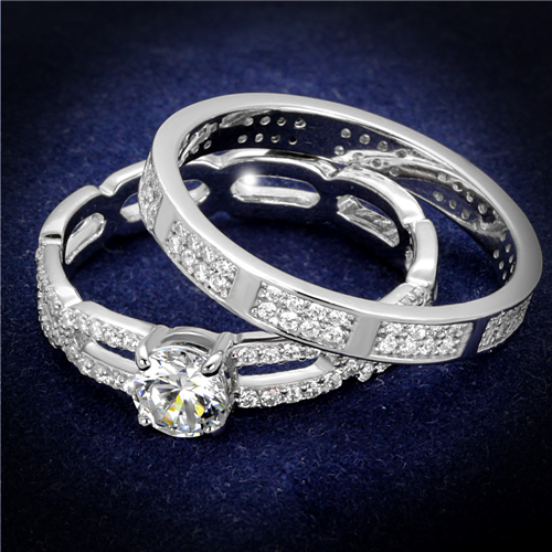 JEWELlux® Sterling Silver Ring Rhodium Women AAA Grade CZ Clear