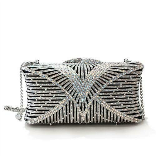 JEWELlux® White Metal Clutch Imitation Rhodium Women Top Grade Crystal White