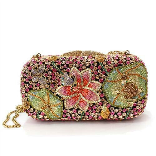 JEWELlux® White Metal Clutch Ancientry Gold Women Top Grade Crystal Multi Color