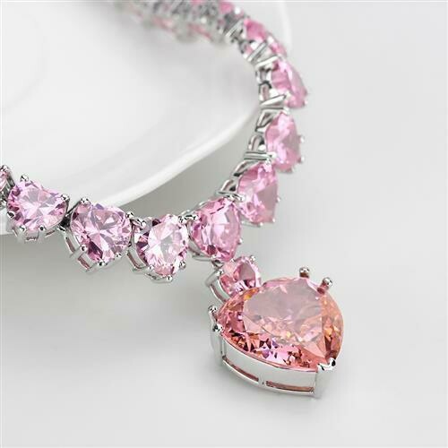 JEWELlux® Necklace Rhodium Women AAA Grade CZ Rose