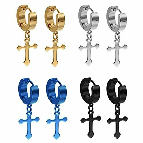 Flongo Orecchini Croce, Orecchini cerchio in acciaio inossidabile donna uomo, Orecchini Hip Hop nero oro argento blu