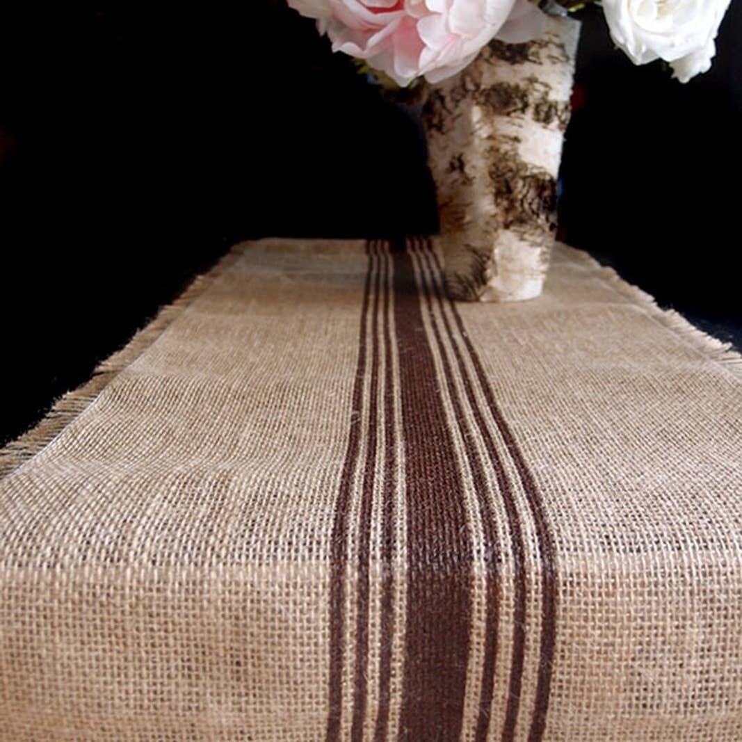 Burlap Table Runner - Brown Stripes
