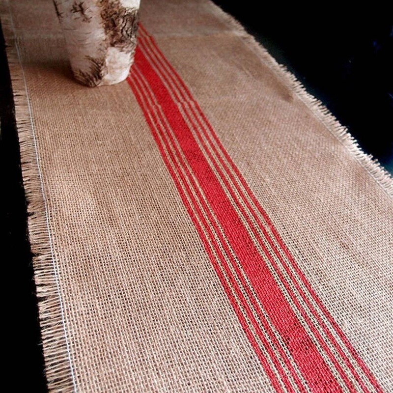Burlap Table Runner - Red Stripes