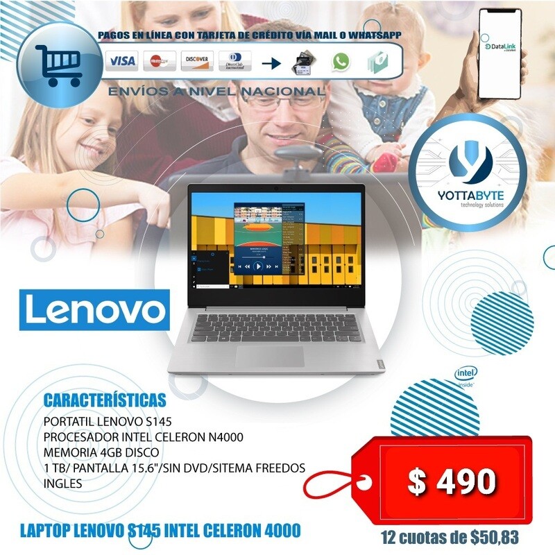 Laptop LENOVO S145 CELERON 4000 4GB 1TB