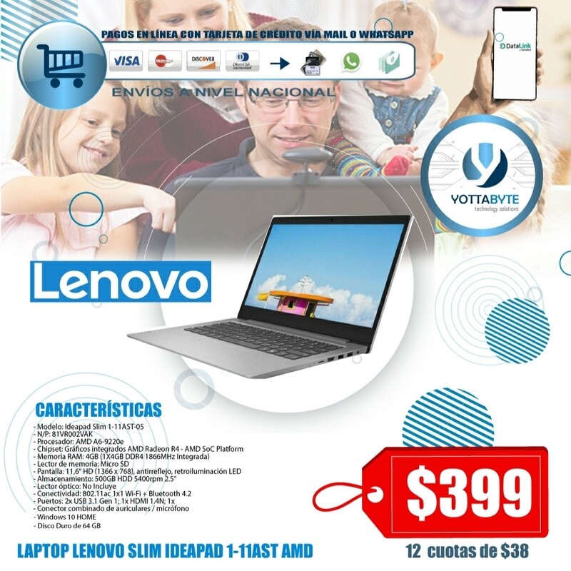 Laptop LENOVO Ideapad Slim AMD 4GB RAM  4 GB DD