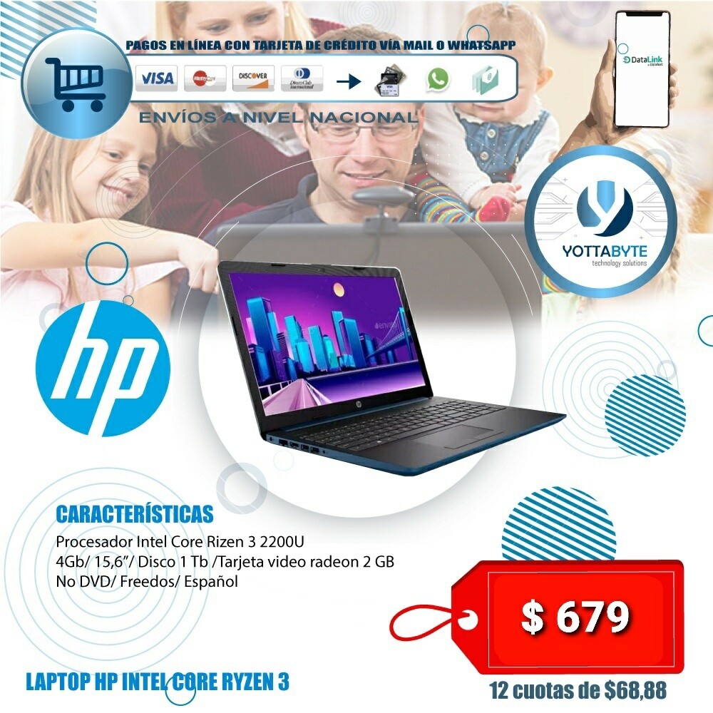 Laptop HP intel core Ryzen 3 4GB RAM 1TB DD