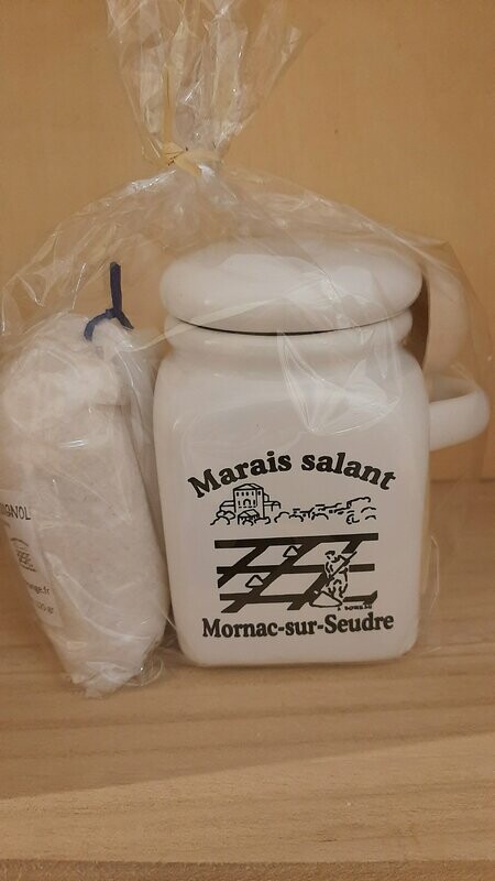 Pot carré blanc + fleur de sel 125gr + pelle