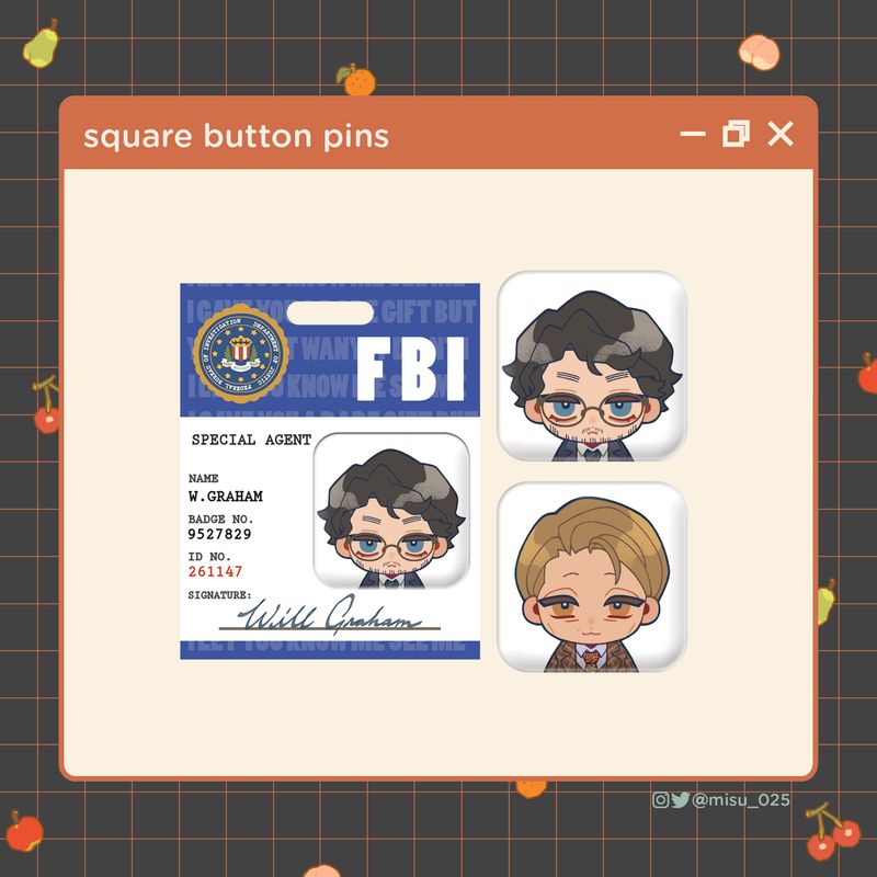 Hannigram Square Button Pins, Options: 01. Hannibal