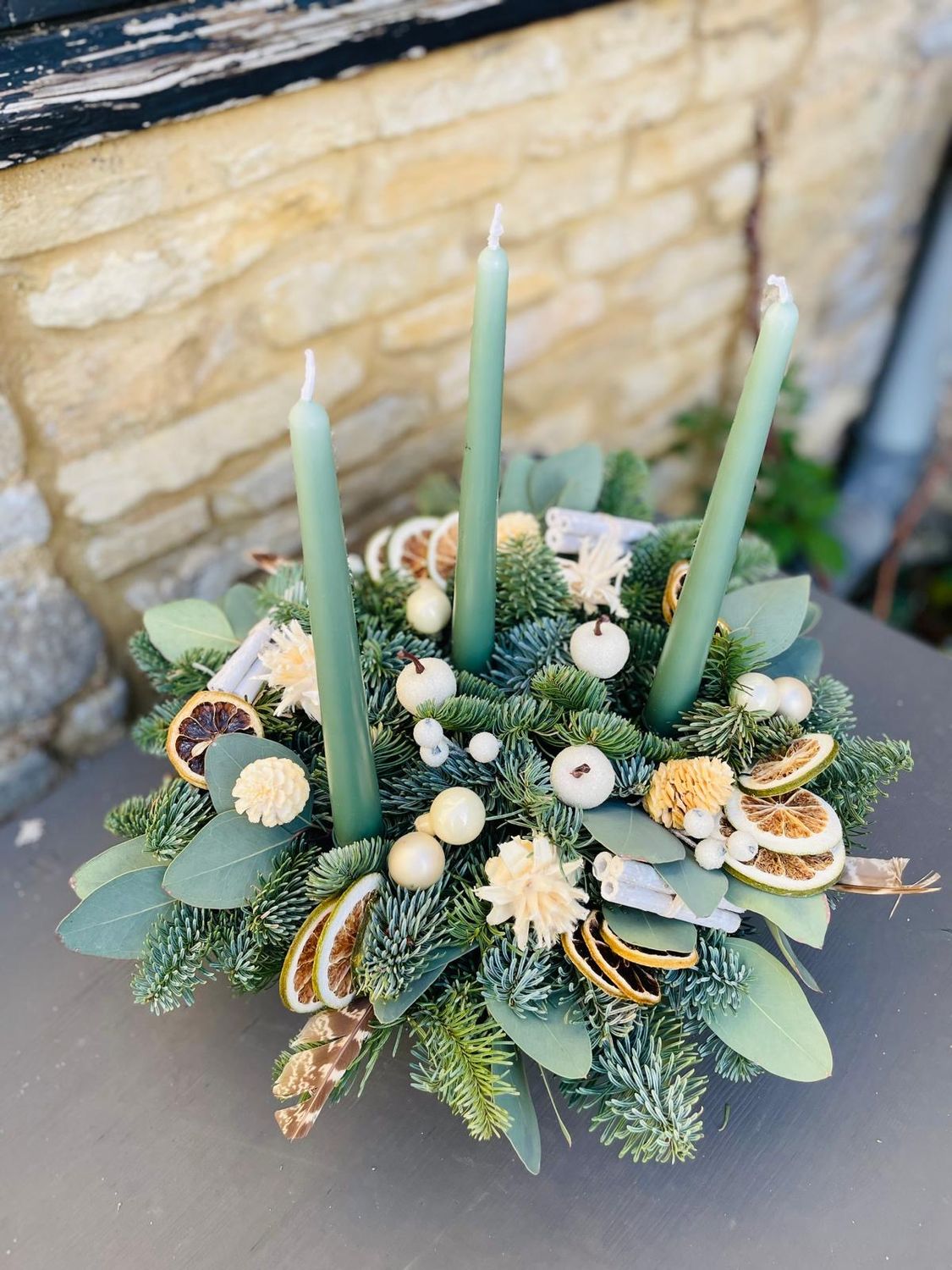 White Christmas three taper arrangement