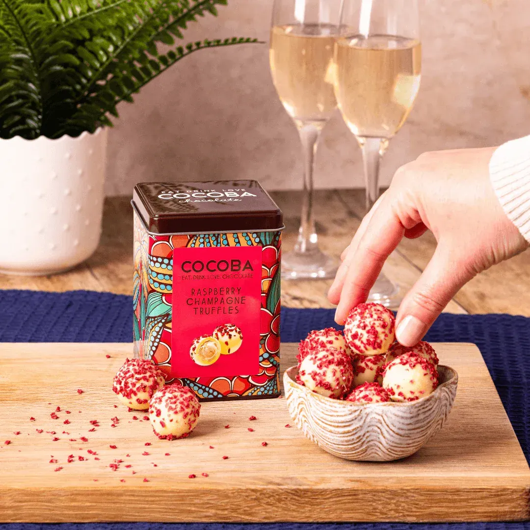 Raspberry and Marc de Champagne Truffles Gift Tin Raspberry and Marc de Champagne Truffles Gift Tin