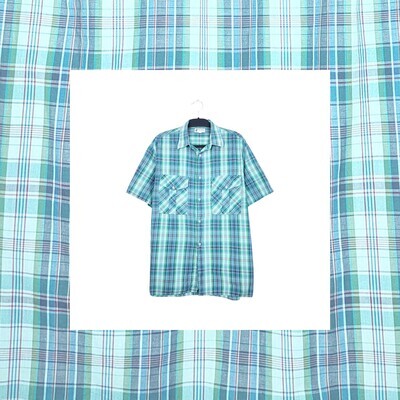 Vintage Checkered Short Sleeve Shirt | L