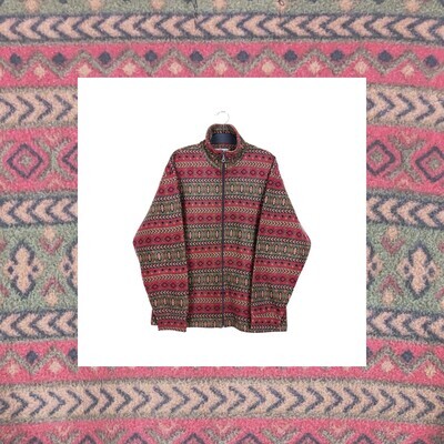 Vintage Crazy Pattern Fleece Sweatshirt | L