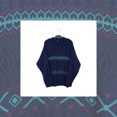Vintage Geometric Pattern Knitted Sweater | L