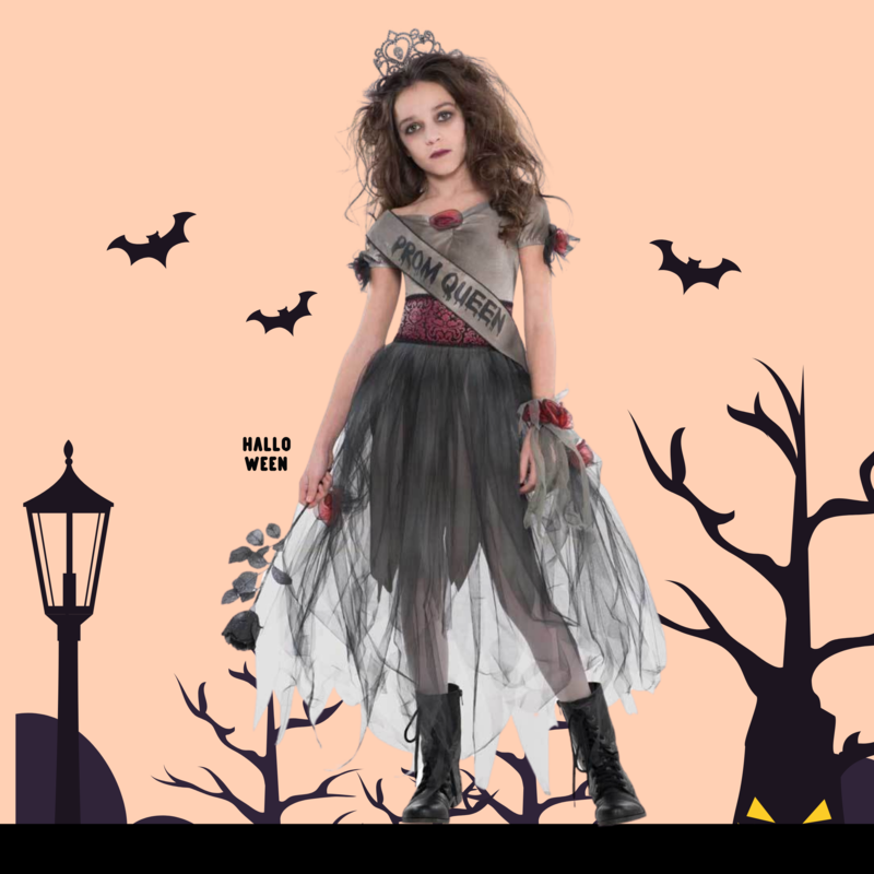 Childs Teen Girls Prombie Prom Queen Halloween Zombie Costume Horror Fancy Dress