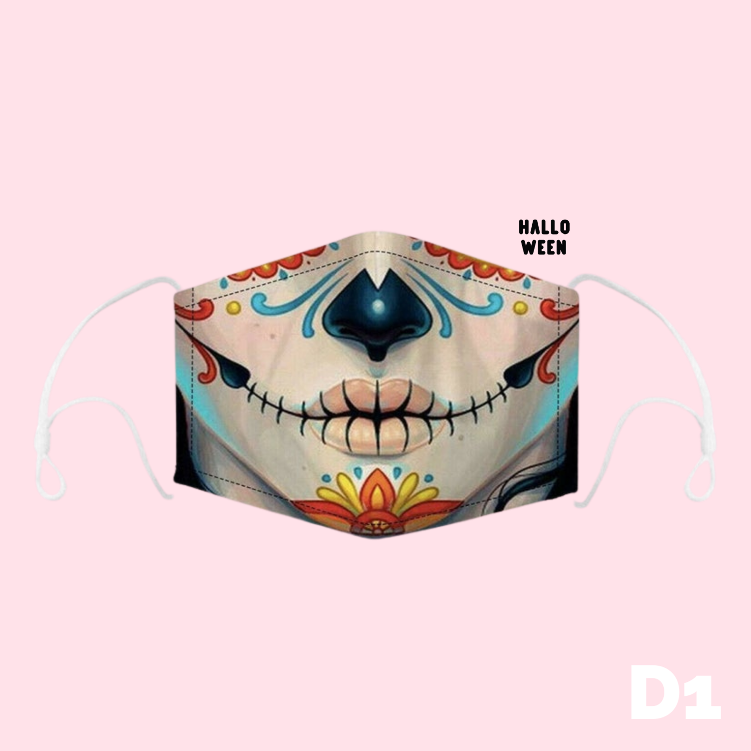 Halloween Face Mask with Filter Pocket, Lightweight Washable Breathable Reusable, Printed Face Covering, Scary Face Mask, Adults