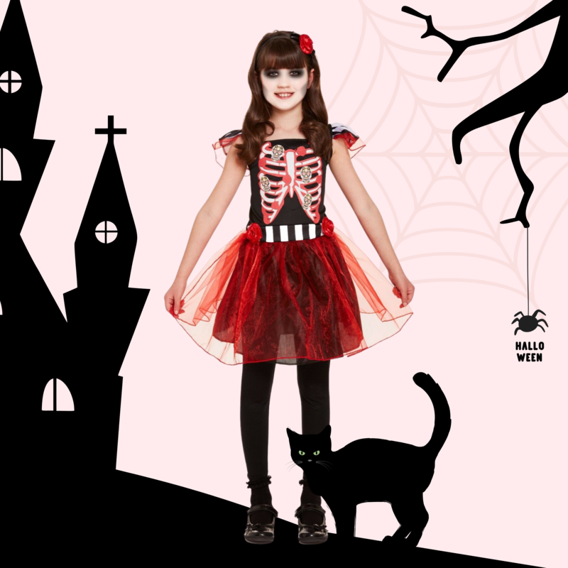 DAY OF THE DEAD SKELETON RED TUTU SKIRT COSTUME HORROR HALLOWEEN FANCY DRESS