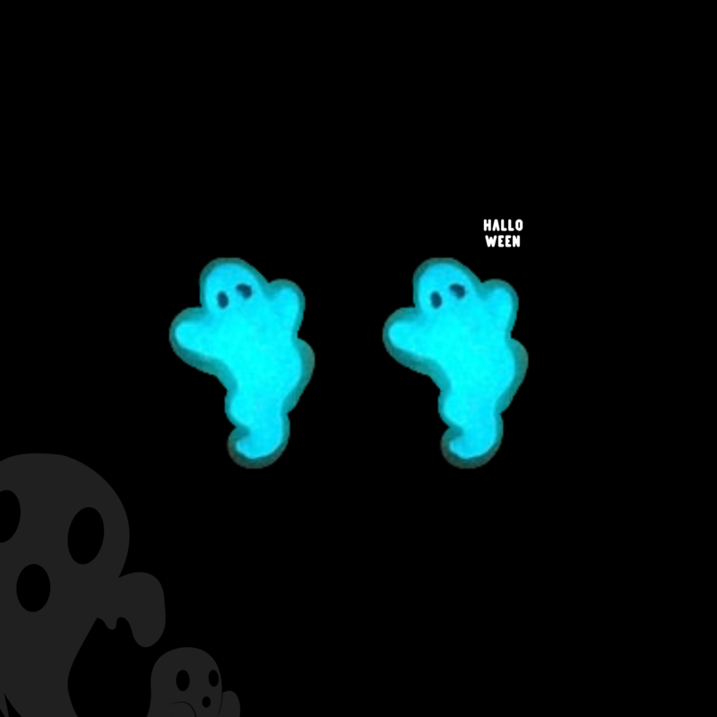 Glow in the dark aqua Halloween ghost earrings, earings stainless steel, nickel free, hypoallergenic studs